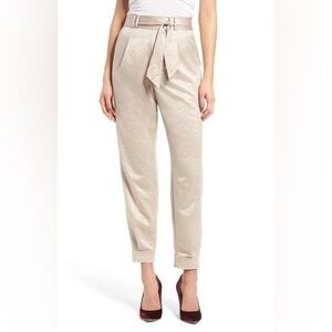 Leith High-Rise Tie Waist Satin Pants in Champagne | Size Small